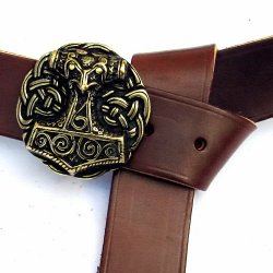 [10 La 4 MJ:.kl.br.si] Larp-Gürtel 4 cm / Mjölnir (braun, klein, silber)