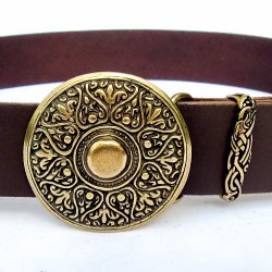 [10 Sp-Bu 4 AR:.mi.br] Buckle-Belt 4 cm / Arabeske - Spaltleder (braun, mittel)