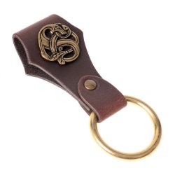 [04 Riha-Drache.br.si.wik] Ring-Halter mit Drachen-Beschlag (braun, silber, Wikinger Motiv)