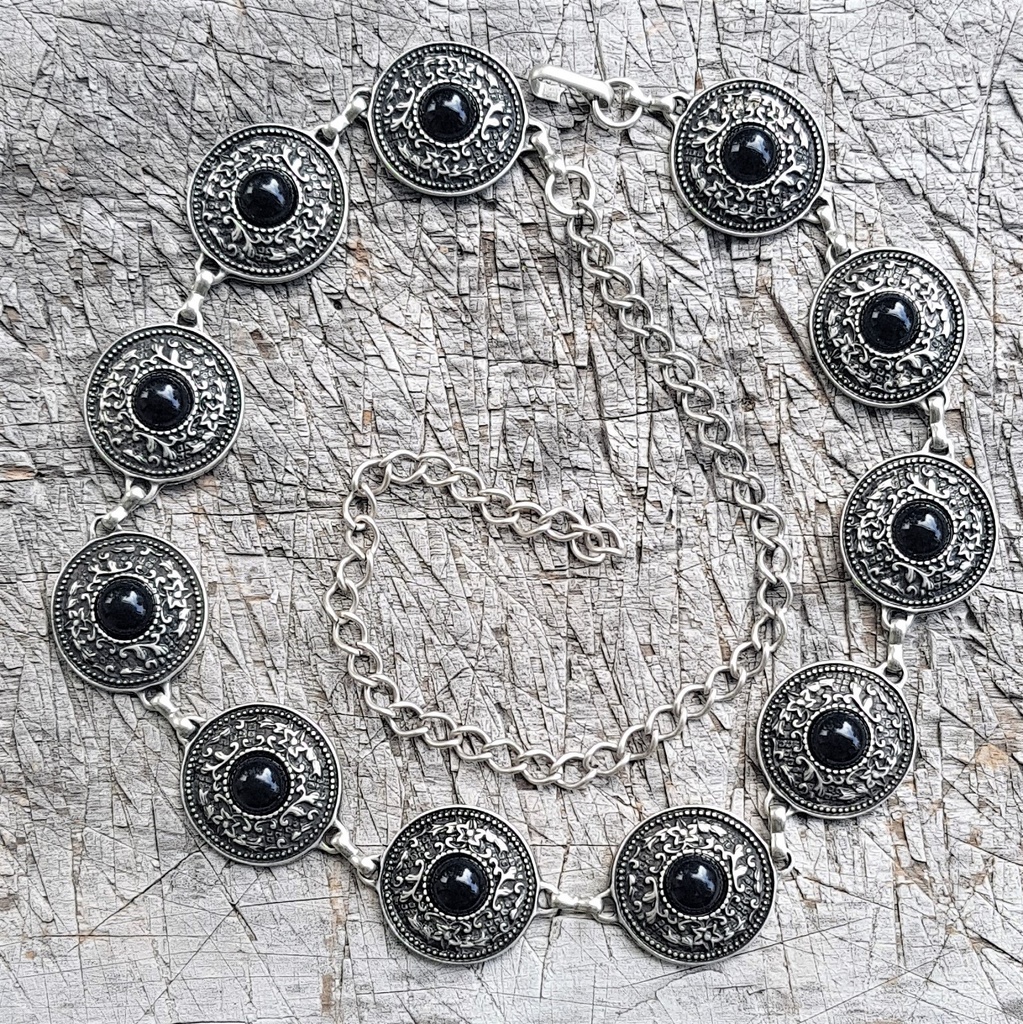 NITRAM, Kettengürtel, silberfarben, schwarze Perle