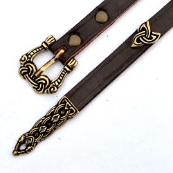 [10 wik 15:A ZN.br.si] Wikinger-Gürtel - 1,5 cm / Ende + Nieten (braun, silber)
