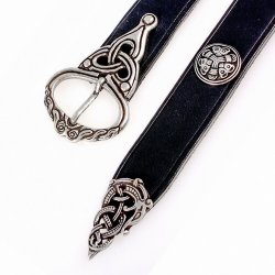 [10 wik 3:SM ZN.kl.br.si] Wikingergürtel - 3 cm / Ende + Nieten (S, braun, silber)