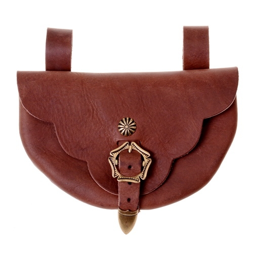Tasche von Runneburg - Mittelalterliche Gürteltasche aus Leder (braun, rund)
