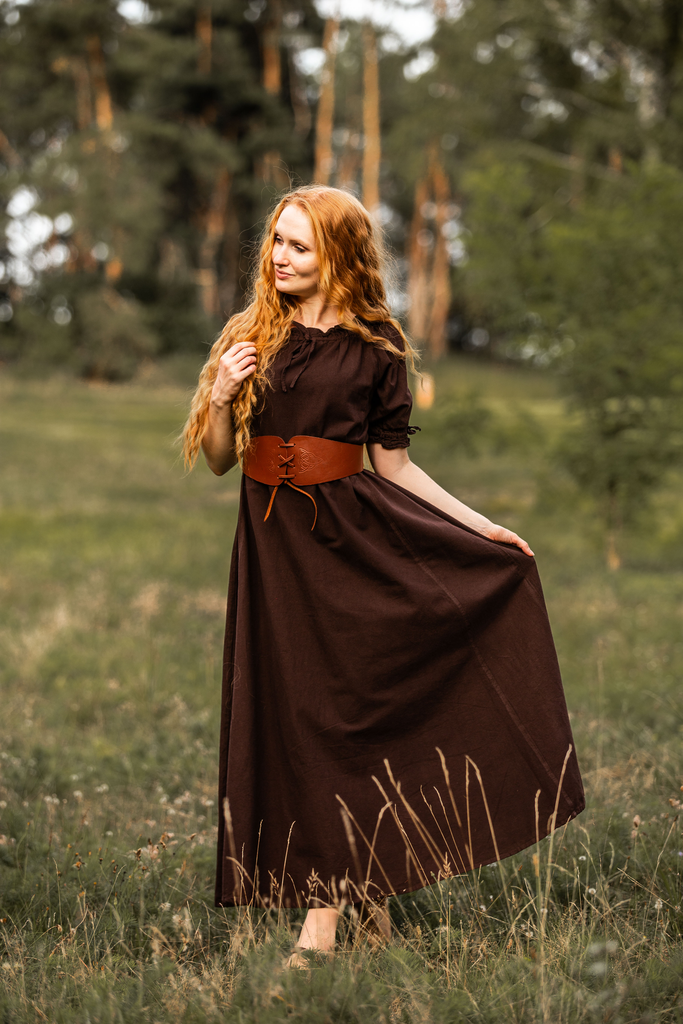 Bodenlanges Kurzarmkleid "Melisande" Braun