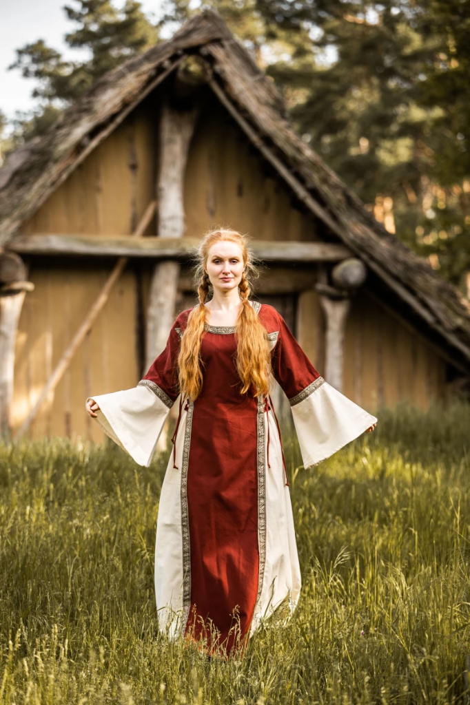 Mittelalter Baumwollkleid "Angie" Rot/Natur