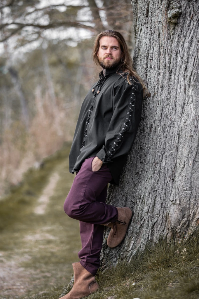 Mittelalter Hemd Gustavo Schwarz aus Baumwolle für Herren (S)