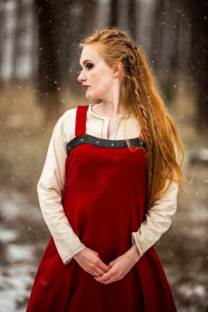 Wikinger-Überkleid „Alena“ Rot – Authentische Eleganz aus 100 % Leinen (S/M)