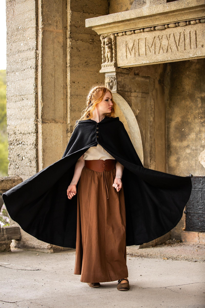 Mittelalter-Damenumhang „Heidi“ – Edle Eleganz in tiefem Schwarz
