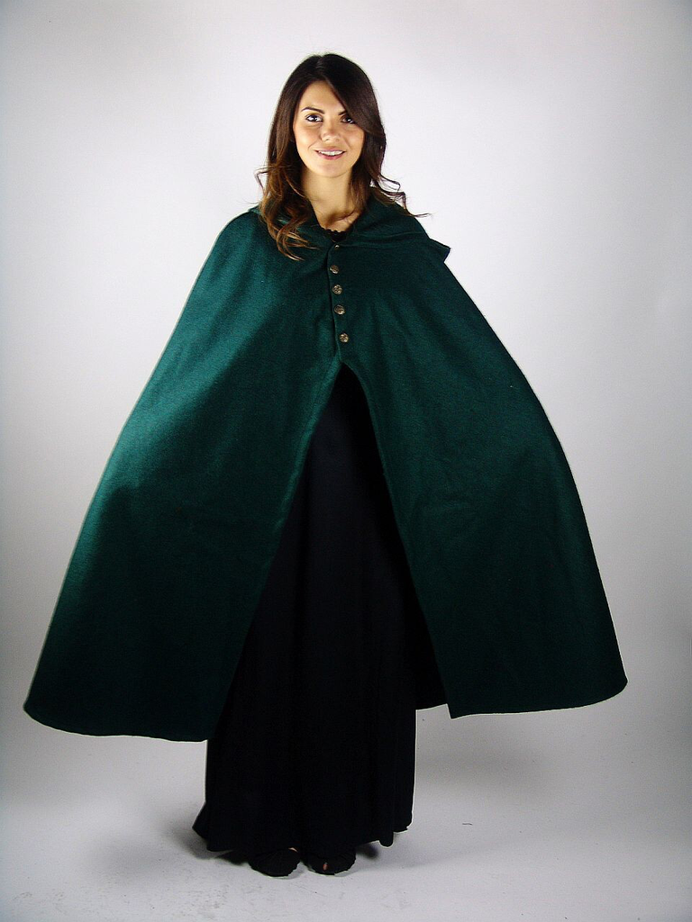 Mittelalter-Damenumhang „Heidi“ – Edle Wärme in tiefem Grün