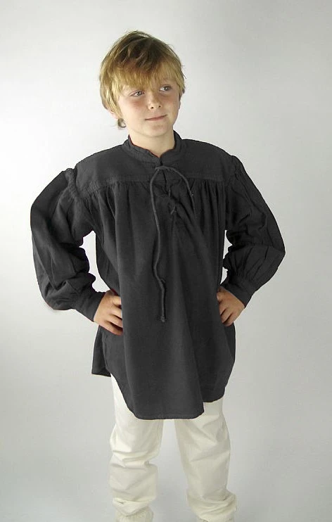 Kinder-Stehkragen-Schnürhemd „Finn“ – Klassisches Mittelalter-Hemd in Schwarz
