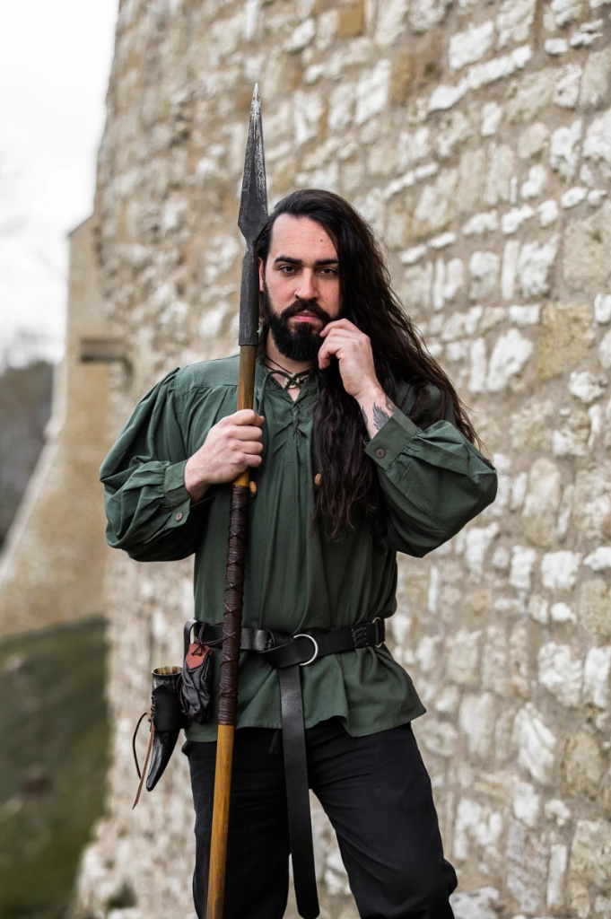 Mittelalter-Stehkragen-Schnürhemd „Friedrich“ – Authentisches Baumwoll-Leinen-Hemd in Grün