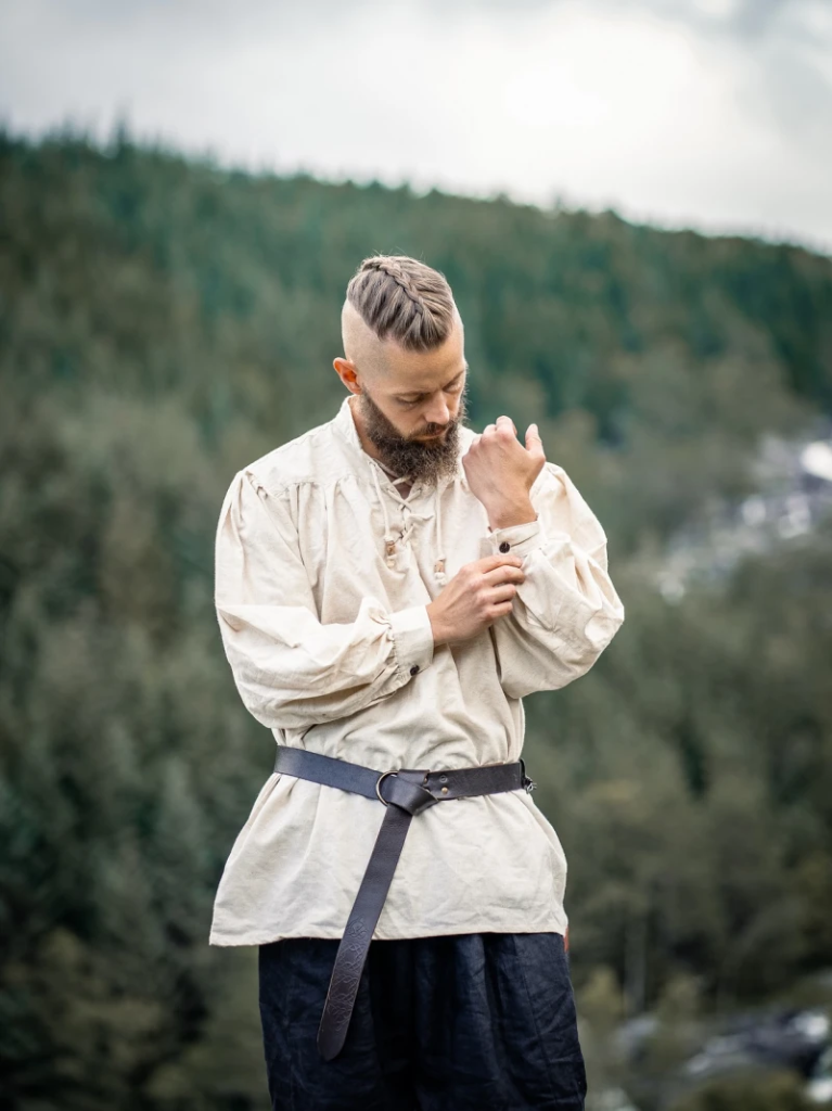 Mittelalter-Stehkragen-Schnürhemd „Friedrich“ – Authentisches Baumwoll-Leinen-Hemd in Natur