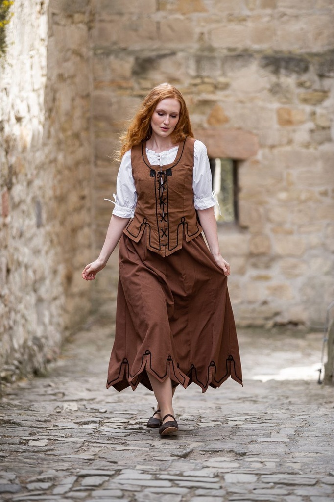 Miederweste „Selma“ – Elegante Weste mit Stickerei in Tabakbraun (S)