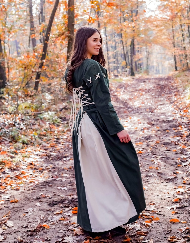 Mittelalterkleid „Larina“ – Schlichte Eleganz in Olivgrün und Natur (XS)