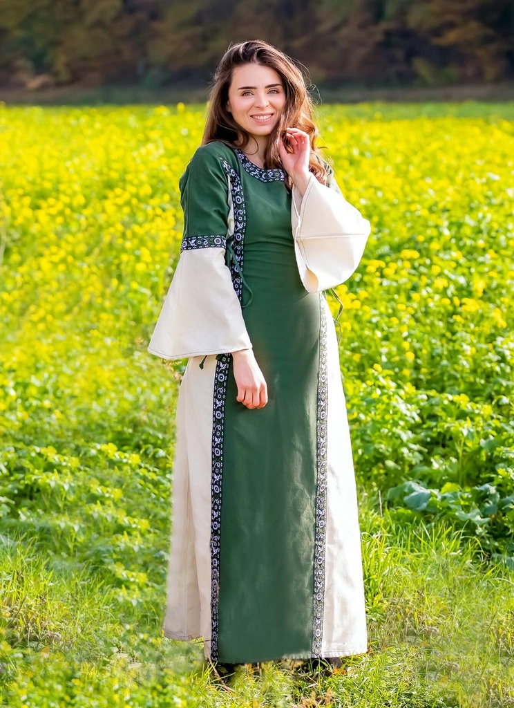 Mittelalterkleid „Sophie“ – Zeitlose Eleganz in Grün und Natur (S)