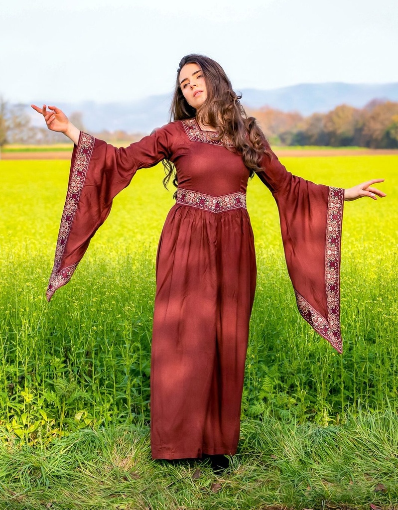 Edles Viskose-Kleid in Rot – Mittelalterliche Eleganz mit fließender Silhouette (XS)