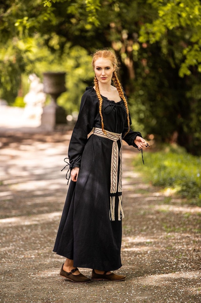Bodenlanges Langarmkleid „Mechthild“ – Mystische Eleganz in Schwarz (XS)