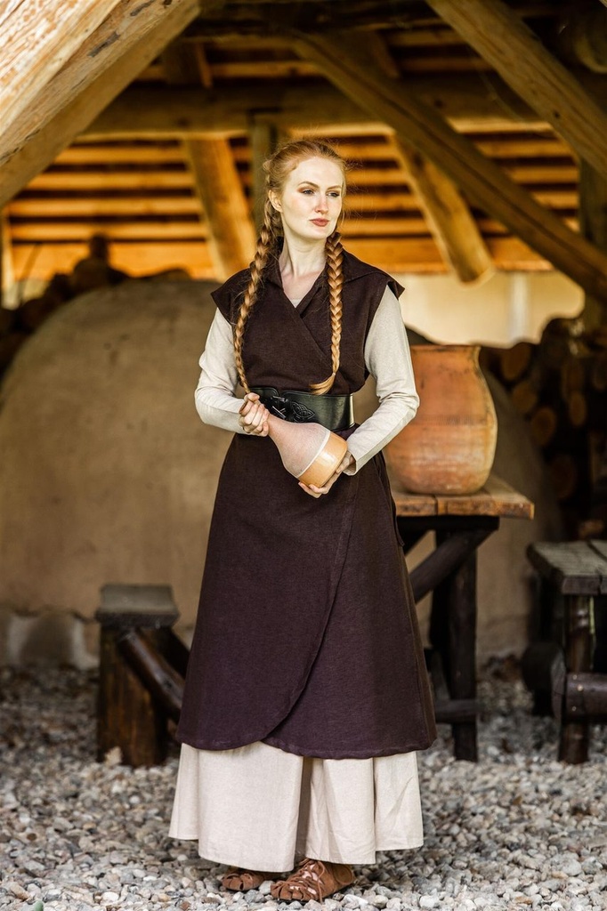 Mittelalter-Wickelkleid „Gerlin“ – Schlichte Eleganz in Braun (S/M)
