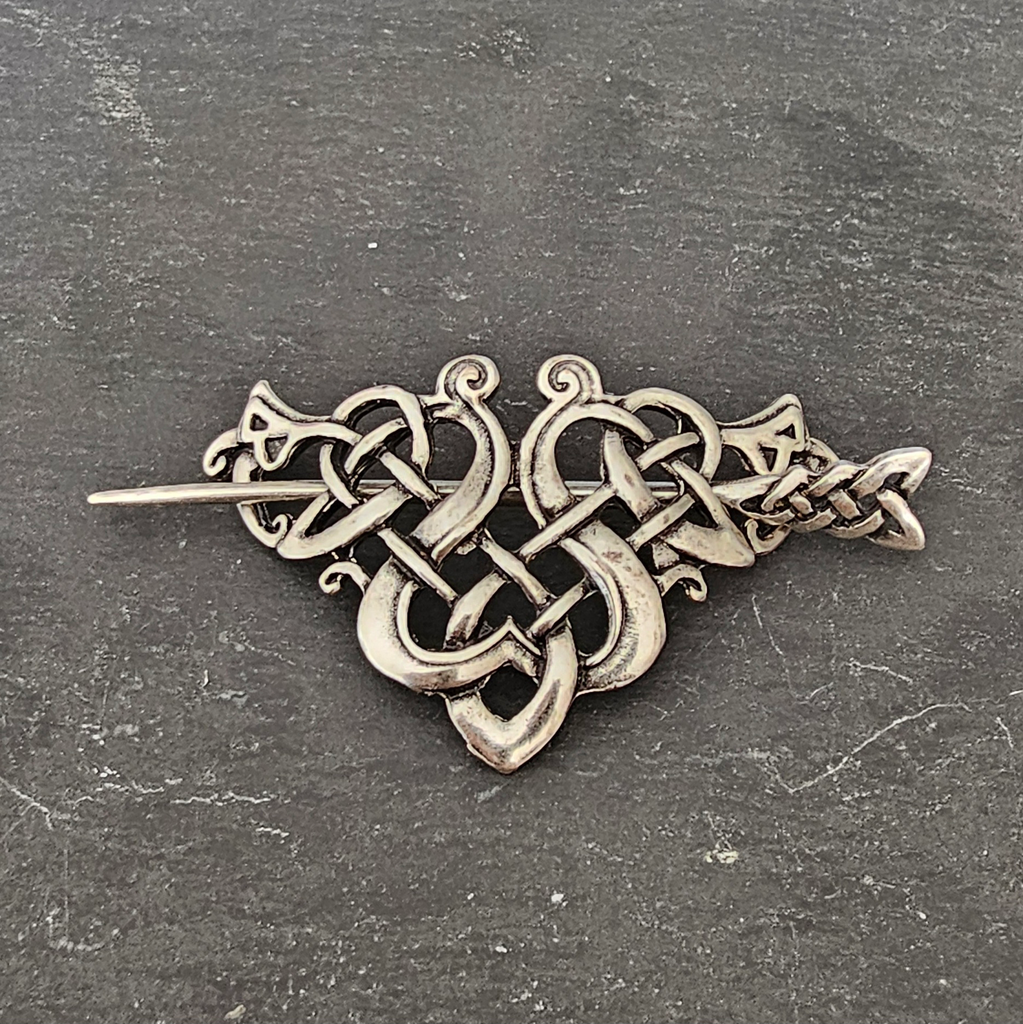 Keltische Gewandspange „Celtic Roots“ – silberfarben, mit Knotennadel, auch als Haarspange tragbar