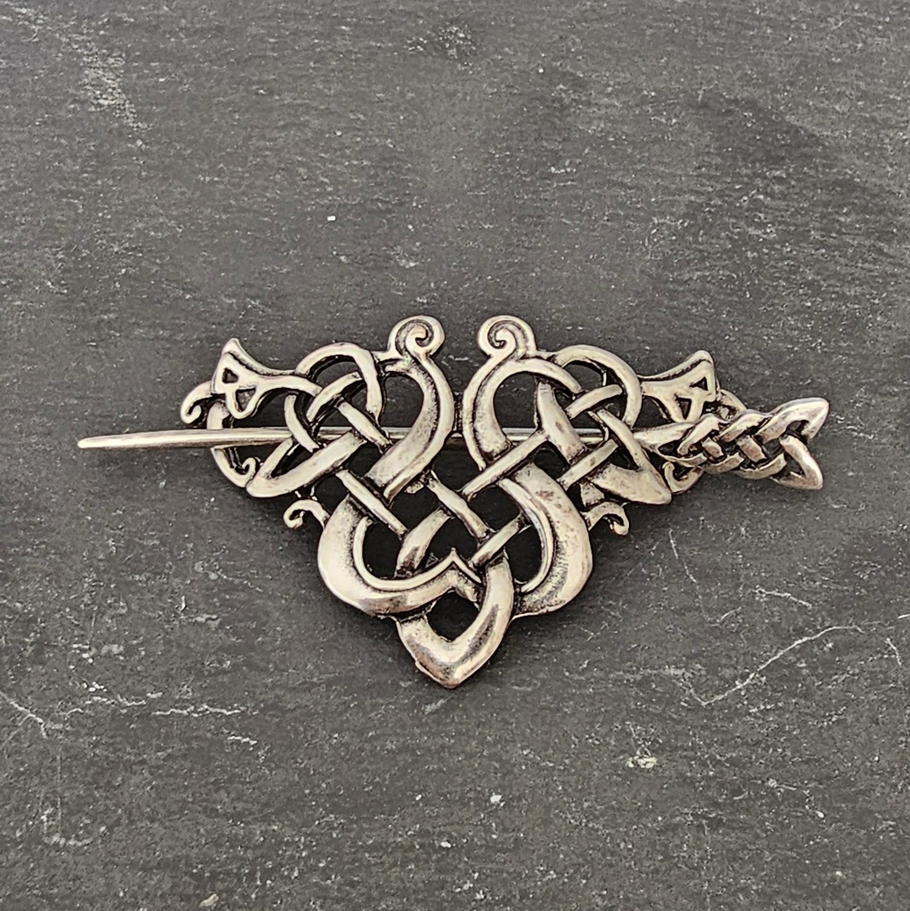 Keltische Gewandspange „Celtic Roots“ – silberfarben, mit Knotennadel, auch als Haarspange tragbar