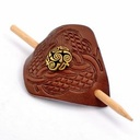 Kleine Leder-Haarspange mit Holzstift – keltisches, wikingerzeitliches oder Knotenmuster