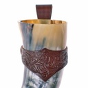 Trinkhorn mit Leder-Halter, Wikinger-Prägung - bis 6 cm