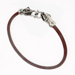 Wikinger-Armband 'Wieselkopf' aus Leder und Bronze