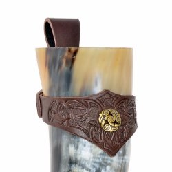 [04 H-NI TR.1.br] Trinkhorn mit Halter aus Leder - Keltisch (braun, 1)