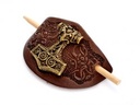 Wikinger-Haarspange mit Zierniete - Leder - 12 cm