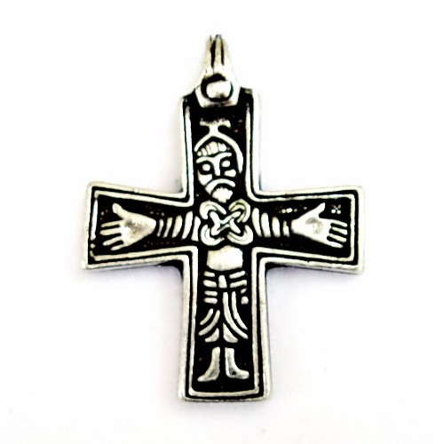 [00 Christus 3.si] Wikinger Anhänger 'Christus Kreuz von Sanda' - Accessoire, Schmuck für Mittelalter, LARP und Alltag (silber)