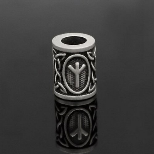 [07 RuP Algiz KL.si] Runen-Perle "Algiz" - 6 mm Loch - Bartschmuck (silber)