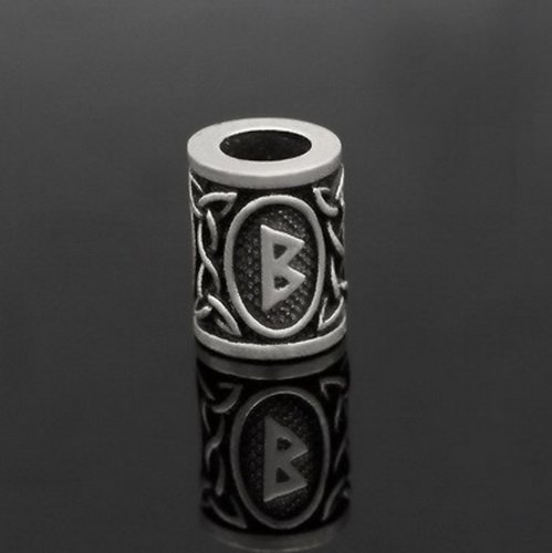 [07 RuP Berkano KL.si] Runen-Perle "Berkano" - 6 mm Loch - Bartschmuck (silber)