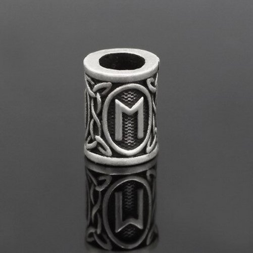 [07 RuP Ehwaz KL.si] Runen-Perle "Ehwaz" - 6 mm Loch - Bartschmuck (silber)