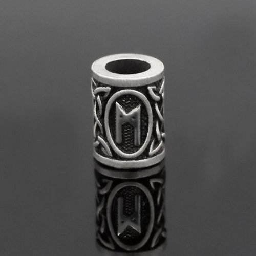 [07 RuP Mannaz KL.si] Runen-Perle "Mannaz" - 6 mm Loch - Bartschmuck (silber)