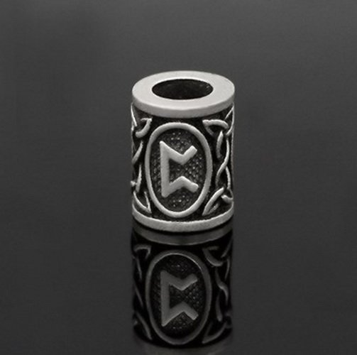[07 RuP Perthro KL.si] Runen-Perle "Perthro" - 6 mm Loch - Bartschmuck (silber)