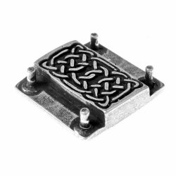 [08 RiV Kelt.si] Keltischer Riemenverbinder für 3 cm – Replik mit verschlungenem Ornamentmotiv (silber)