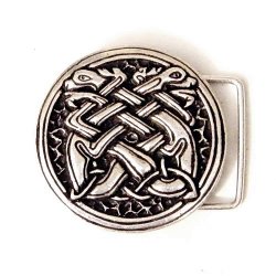 [09 Buck 4 Hu:.si] Buckle-Schnalle „Keltische Hunde“ – Gürtelverschluss mit keltischem Tiermotiv (für 4 cm Gürtel) (silber)