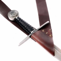 [04 SGH-Pirat.kl.br.si] Schwertgehänge 'Pirat' aus Leder - Mittelalter (braun, klein, silber)