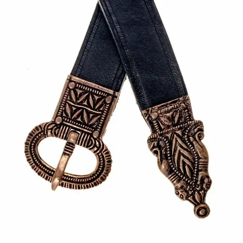 [10 Ger-2 SpAn.xl.br] Spätrömischer Ledergürtel mit Bronze-Schnalle – 2 cm Breite, Replik aus dem 4. Jahrhundert (braun, extra lang)