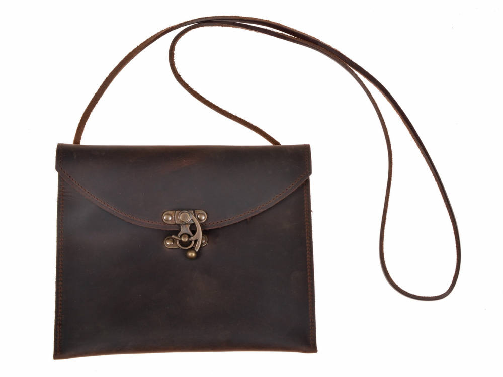[01 Schu-Ta 2 HA.br] Mittelalterliche Schultertasche / groß - Haken (braun)
