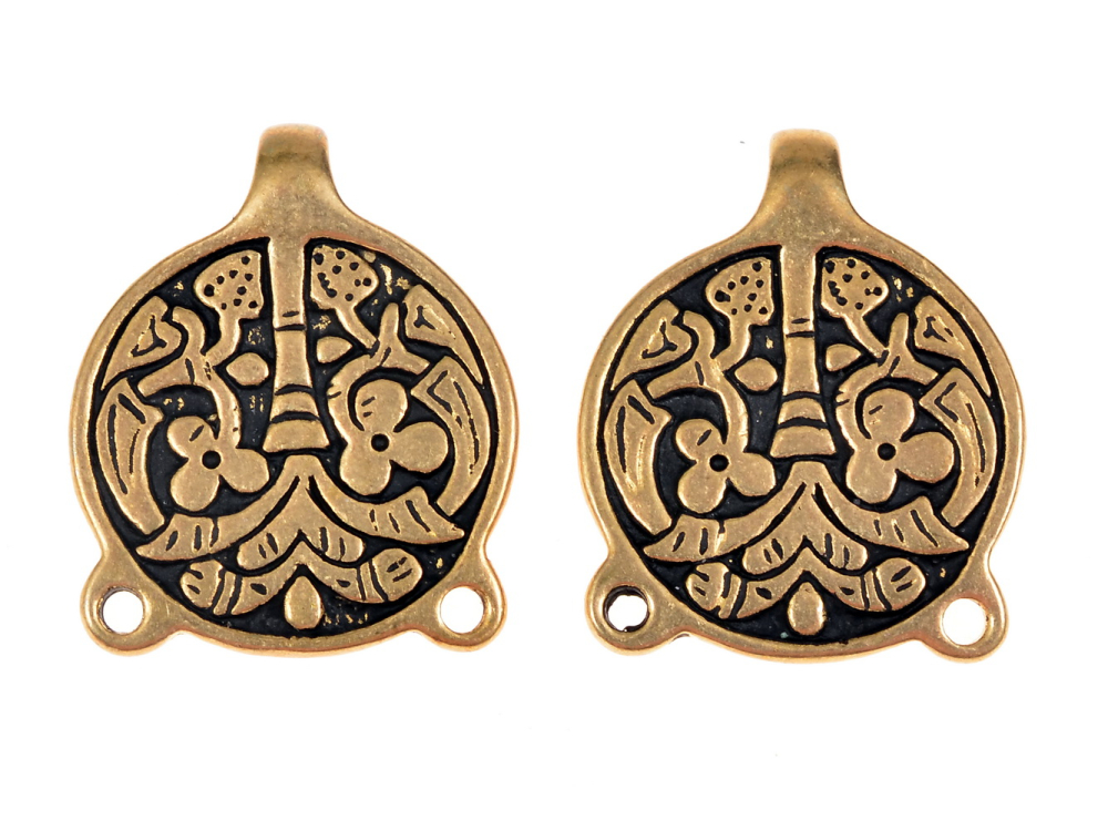 [06 LWH Floral.b] Wadenwickel-Haken mit Floralmotiv - Paar (Bronze)