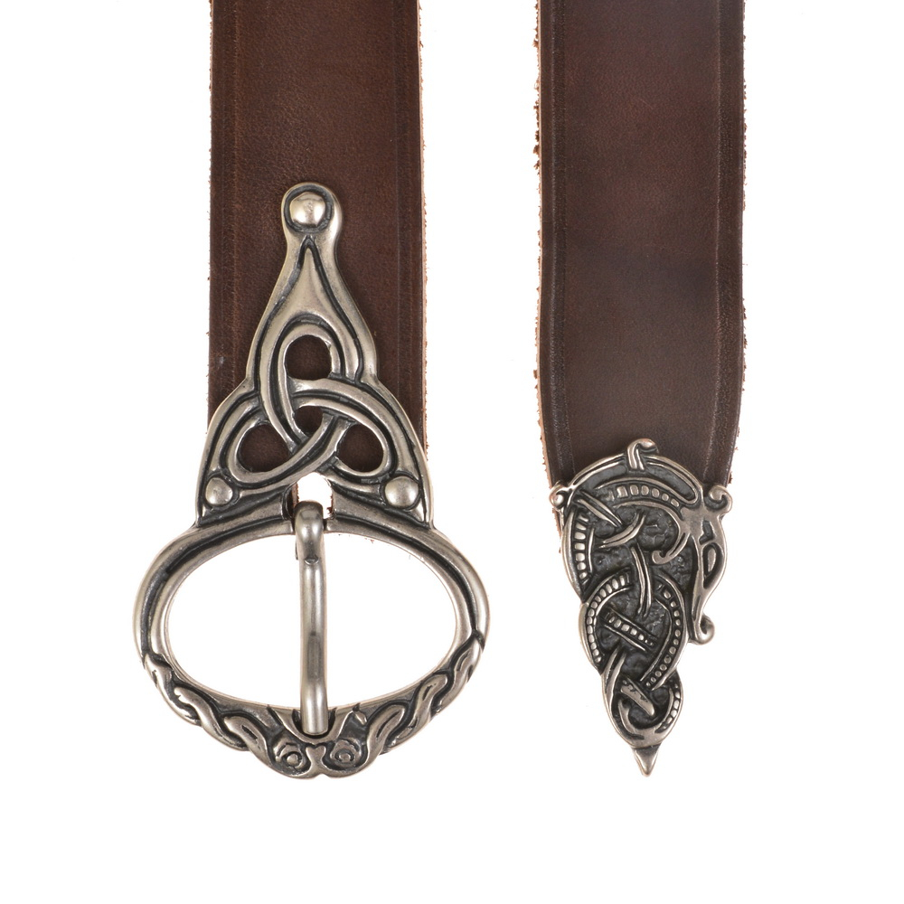 Wikinger-Gürtel + Riemenzunge - 3 cm (braun / messing, klein)