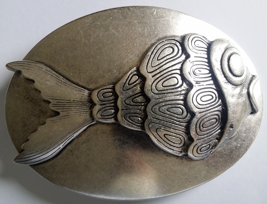 FISCH-PLATTE, 4cm, silberfarbene Gürtel-Schließe, Schnalle
