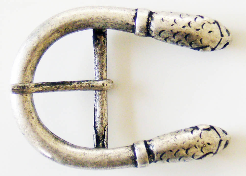 Doppel-Schlange, Dorn-Halbschließe, 3cm, silberfarben, Mittelalter, Schnalle