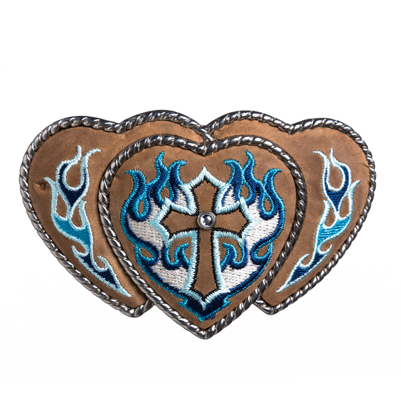 L3-Heart Cross, 4cm, bestickte Gürtelschließe, Schnalle