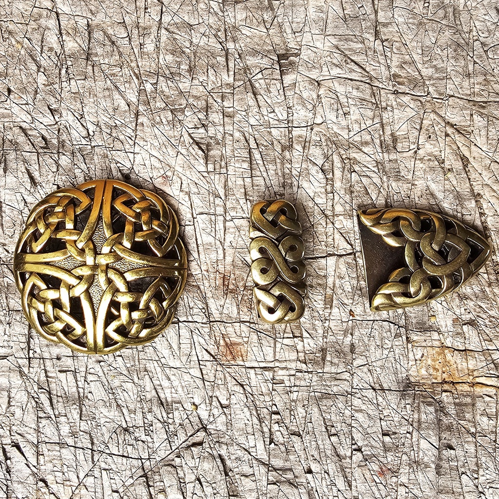 Schließen-Set HIBERNIA,keltisch,messingfarben, für 4cm Riemen