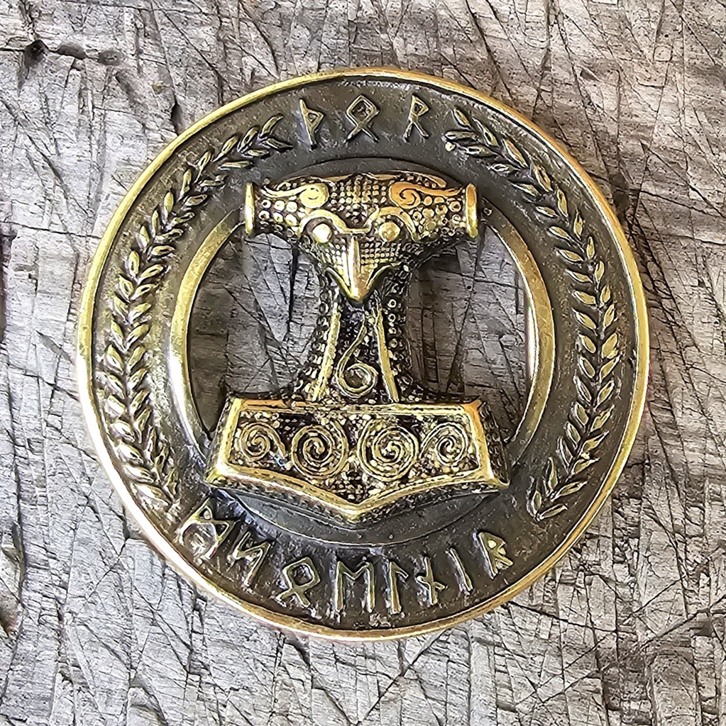 THOR MJÖLNIR, 4cm, Thorhammer-Schließe, messingfarben, Schnalle