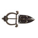 PORTOS-SET, 3cm, altmessingfarbene Lilien-Schließe mit Gürtelspitze,Mittelalter,Fleur de Lys