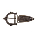 ARAMIS-SET, 3cm, altmessingfarbene Pferdeschließe mit Gürtelspitze,Mittelalter,