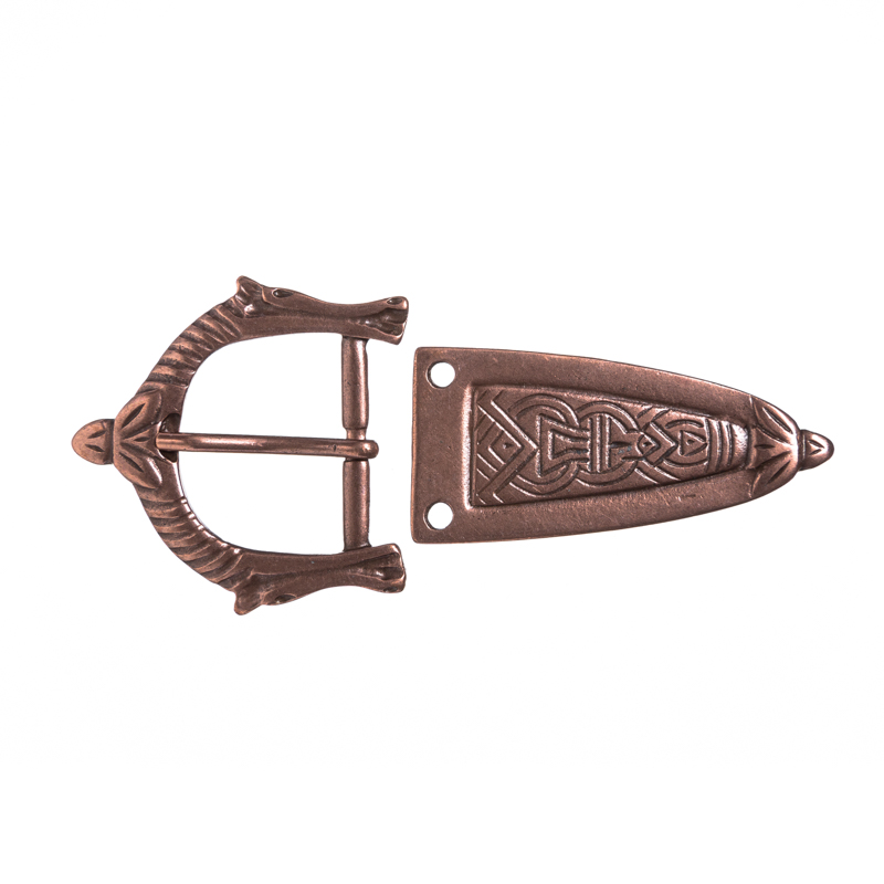 ARAMIS-SET, 3cm, kupferfarbene Pferdeschließe mit Gürtelspitze,Mittelalter